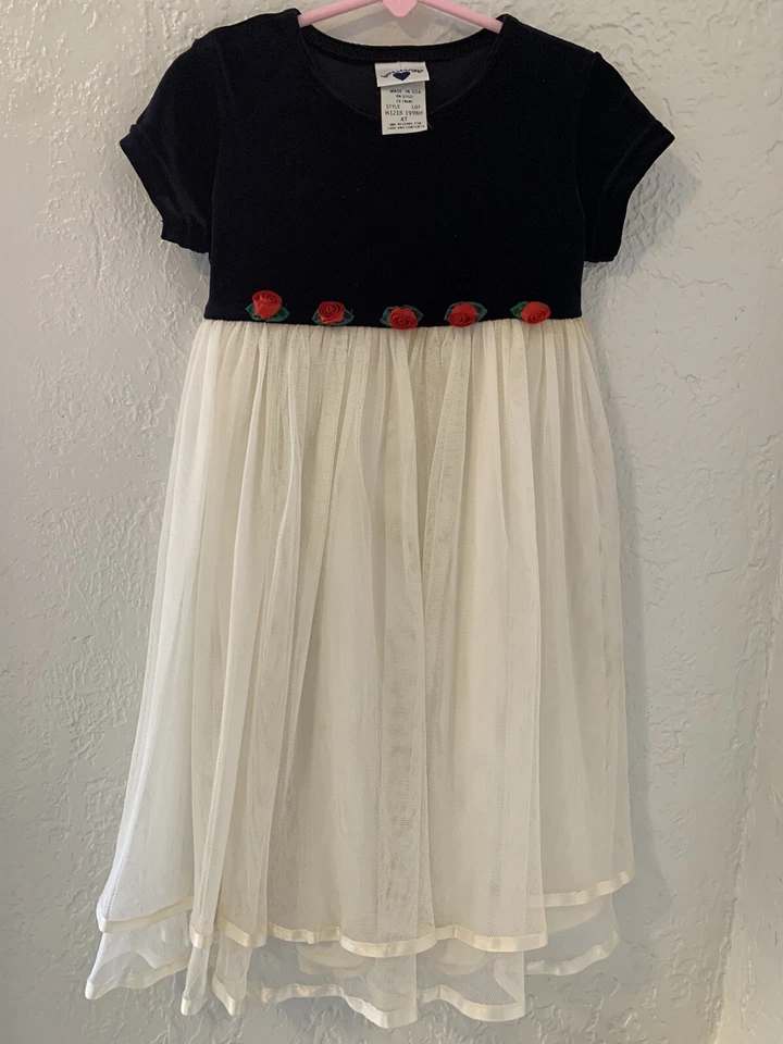 Hartstrings Dress Girls 4 T Black Shot Sleeve Stretch Velvet Tulle Holiday Party - Image 1 of 4