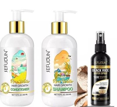 Champú de agua de arroz + acondicionador + aceite para el cabello, crecimiento del cabello aceite de agua de arroz negro Foto 1 de 2