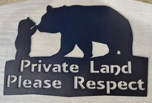 Private Property Sign, Private Land Metal Sign, Boundary Lines,  20" L, Bears - Picture 1 of 1