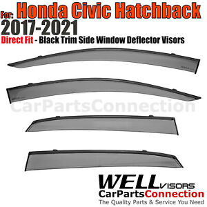 WellVisors Window Visors 2017-2021 For Honda Civic Hatchback Deflectors Black