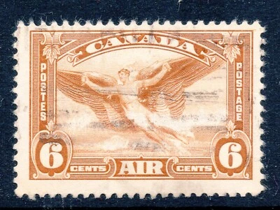 Canadá C5i Fino usado único en un llamativo tono amarillo marrón, 6c correo aéreo 1935 Foto 1 de 2