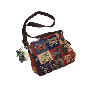 VTG Laurel Burch Multicolor Mythical Dogs Tapestry Cross Body Purse Satchel - Picture 1 of 13