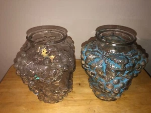 2 antike GOOFUS Glas Vasen mundgeblasen Einlegegläser Trauben Cluster Wein Blume - Bild 1 von 12