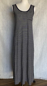 $89 CALVIN KLEIN Size M Blue White Striped Sleeveless Stretch Maxi Dress NWT - Picture 1 of 12