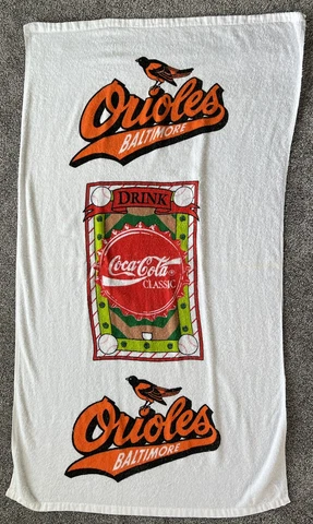 Vintage Baseball Baltimore Orioles Coca Cola Classic Bath Beach Towel 31" x 53" Cover