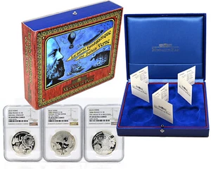 Francia 1-1/2€ 2006 argento NGC PF68UC ""Fantastic World of Jules Verne"" (3 monete) - Foto 1 di 6
