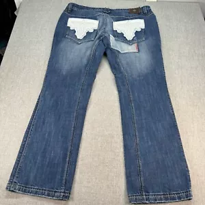 Antik Denim Jeans Mens 42x34 Blue Bootcut Button Fly Patch Work - Picture 1 of 11