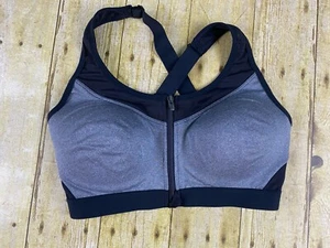 Avia Front Zip Sports Bra Padded Women’s Size Medium D-DD Black Gray - Picture 1 of 6