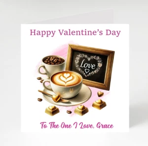 Personalisierte Happy Valentine's Day Karte, Kaffeeliebhaber Karte, I love you Karte - Bild 1 von 3