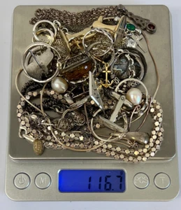925, Sterling Silver, 116.7g, Job Lot, j, Necklaces, Rings, Cufflinks, Earrings - Picture 1 of 21