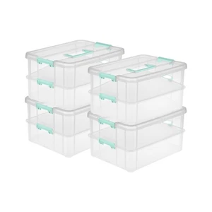 Stack and Carry 2 Layer Handle Box Stackable Storage Container, 4 Pack ) - Picture 1 of 11