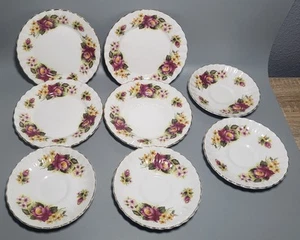 8 x Lovely Vintage Dorchester Country Roses Bone China Plates 2 Sizes 17 & 14cm - Picture 1 of 24