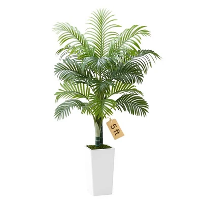 Vevor 5 pés palmeira artificial Areca planta falsa com plantadeira branca interna - Imagem 1 de 4