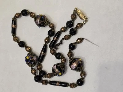 Venetian Murano Wedding Cake Glass Beads For Parts Or Repair Black Gold - Image 1 of 3