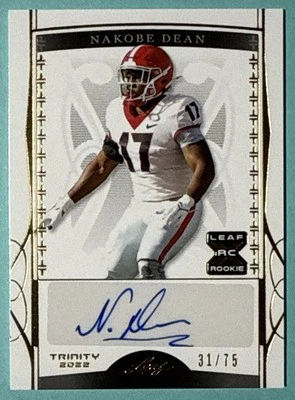 2022 Leaf Trinity - Base Auto Gold Foil #BA-ND1 Nakobe Dean #/75 Rookie - Image 1 of 2