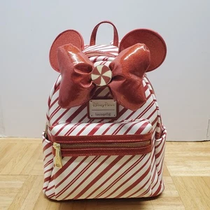 Disney Parks Loungefly Minne Mouse Candy Cane Peppermint Mini Backpack - Picture 1 of 17