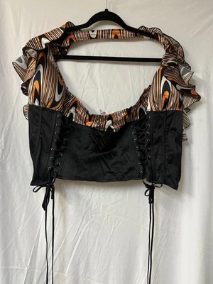 Black & Orange Lace-Up Corset Medium Gothic Burlesque Style 067 - Image 1 of 4