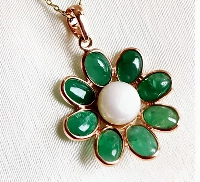 Colgante Flor Perla Esmeralda Natural Colgante Plata 925 Diseñador Dije Colgante Foto 1 de 3