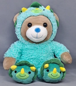 Teddybär Dinosaurier Schlafanzug Hausschuhe Plüsch süß & kuschelig gekleidet in Aqua Sherpa - Bild 1 von 8