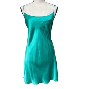 Vintage Morgan Taylor 100% Silk Slip Dress Green L Y2K Minimalist Lingerie - Picture 1 of 5