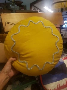 West Elm RHODE Wiggle Round Throw Pillow Dijon Mustard Gold Blue White Waves - Picture 1 of 4