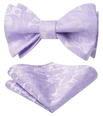  Conjunto de pajaritas de bolsillo tejidas de satén para hombre formales púrpura lavanda Foto 1 de 4