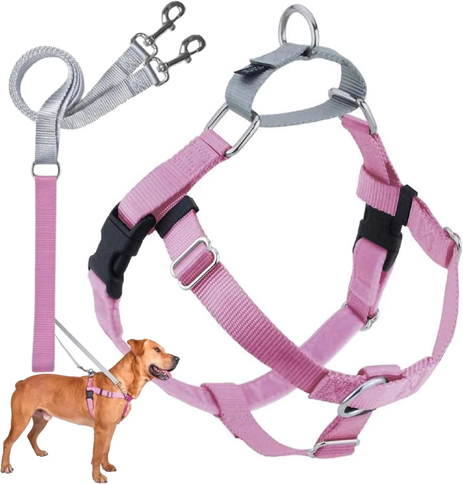 2 Hounds Design Freedom No-Pull Dog Harness and Leash LARGE Pink and Gray
