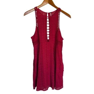 Free People Dress Women 10 Red Lace Cutout Mini Festival Party Going Out Holiday - Image 1 of 4