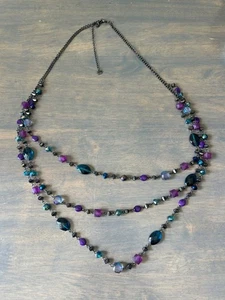 Premier Designs Multi Strang Perlen Halskette Lila Blau Schwarz - Bild 1 von 5