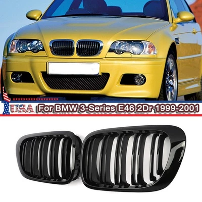 Gloss Black Dual Slats Kidney Grilles For BMW E46 M3 325Ci 330Ci Coupe 1999-2002 Foto 1 de 4