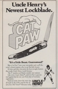 1980 Schrade Uncle Henry Knives - Cat Paw - "A Little Beast"- Print Ad Photo Art - Picture 1 of 2