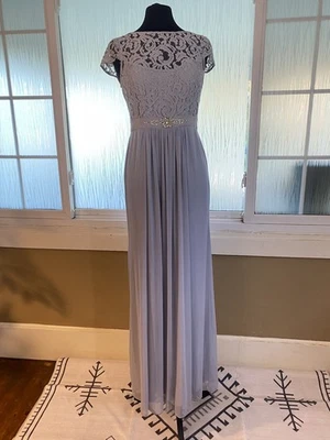 Adrianna Papell Gray Silver Lace Illusion Formal Gown 8 Mother Of Bride Modest - Image 1 of 4
