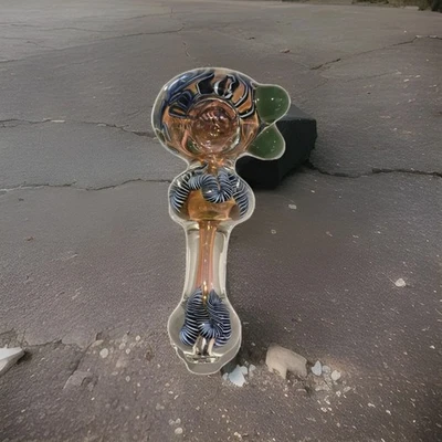 4.5 " Hand Blown Glass Tobacco Pipe Clear With Color Accents - Image 1 of 4