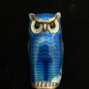 Grande spilla gufo smaltato blu Norvegia David Andersen vintage argento sterling 1,9" - Foto 1 di 7