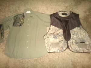 MENS COLUMBIA COTTON BUTTON SHIRT & SPORTSMAN WAREHOUSE CAMO HUNTING VEST XL - Picture 1 of 6