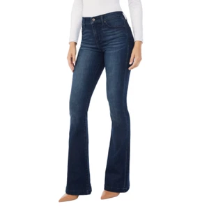 Pantalones de mezclilla Sofia Vergara tiro alto pierna acampanada para mujer Melisa botón ajuste regular azul - Imagen 1 de 11