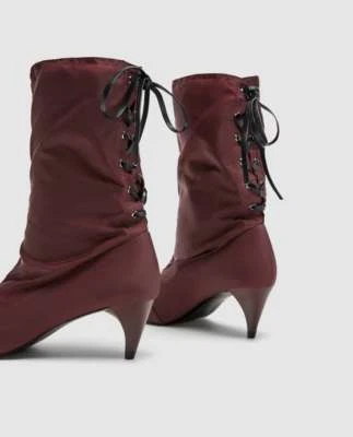 BOTINES ZARA TELA CORDONES TACÓN ALTO BORGOÑA TALLA 6 NUEVOS Foto 1 de 4