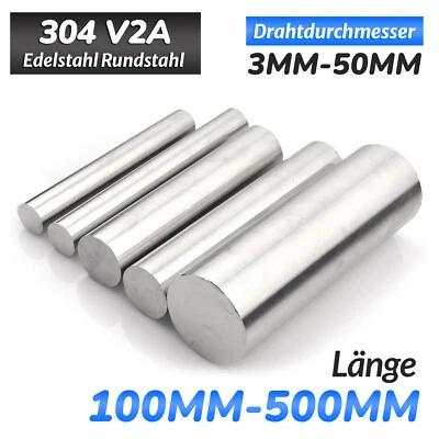 Edelstahl A2 V2A Rund Rundstahl Rundstange Ø 3MM-50MM Länge 100MM-500MM - Bild 1 von 4
