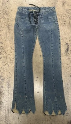 Pantalones de mezclilla Henry Duarte 10 Y2K vintage RAROS tiro bajo con cordones pierna acampanada de colección Foto 1 de 4