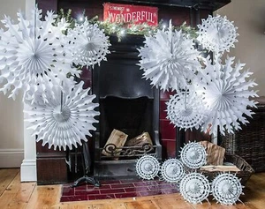 16X White Paper Snowflakes Traditional Christmas/Wedding Decorations - Multipack - Picture 1 of 13