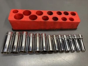 Juego de 13 enchufes de profundidad Snap On 3/8" Dr Metric 6pt 7mm-19mm con bandeja magnética - Imagen 1 de 11