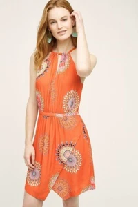 Floreat Livia Halter Dress Size 6 Orange Geometric Print Anthropologie - Picture 1 of 10