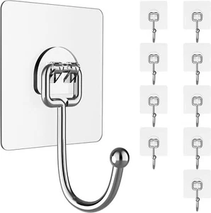 Large Hooks for Hanging Heavy-Duty 44Ib(Max) 10 Packs, Wall Hangers Without Nail - Picture 1 of 1