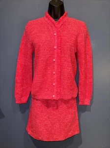 XS Wool Skirt Outfit, 1950 Penny Wright Hot Pink Cardigan Skirt Set - Picture 1 of 10