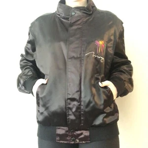 VTG MIRAGE LAS VEGAS EMBROIDERED SATIN BOMBER JACKET Black USA MADE M VLV - Picture 1 of 5
