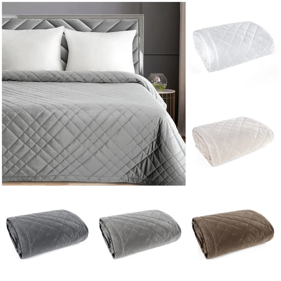 Prachtvolle Tagesdecke mit Karomuster aus Velours für Doppelbett & Sofa - Bild 1 von 1