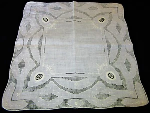 Vintage Hankie Linen Drawn Thread Embroidered Floral Hand Rolled BEAUTY!! - Picture 1 of 6