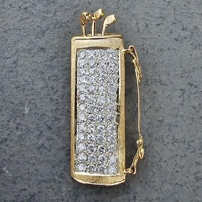 18k Gold Diamond Pendant Golf Bag Clubs Custom 5.2ct Natural Earth Mined Pave  - Image 1 of 4