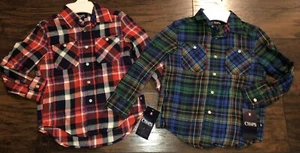 NEW Set of 2 Toddler Boys CHAPS Long Sleeve Plaid Button Front Shirts -SZ 4 - Picture 1 of 6