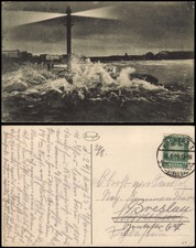 Postcard Kolberg Kołobrzeg Molenkopf by storm - night 1925
